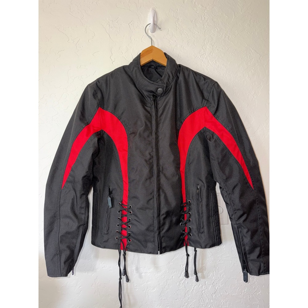 Nexgen Women's Textile Motorcycle Jacket Black Red Lace Up Medium M w/ Liner